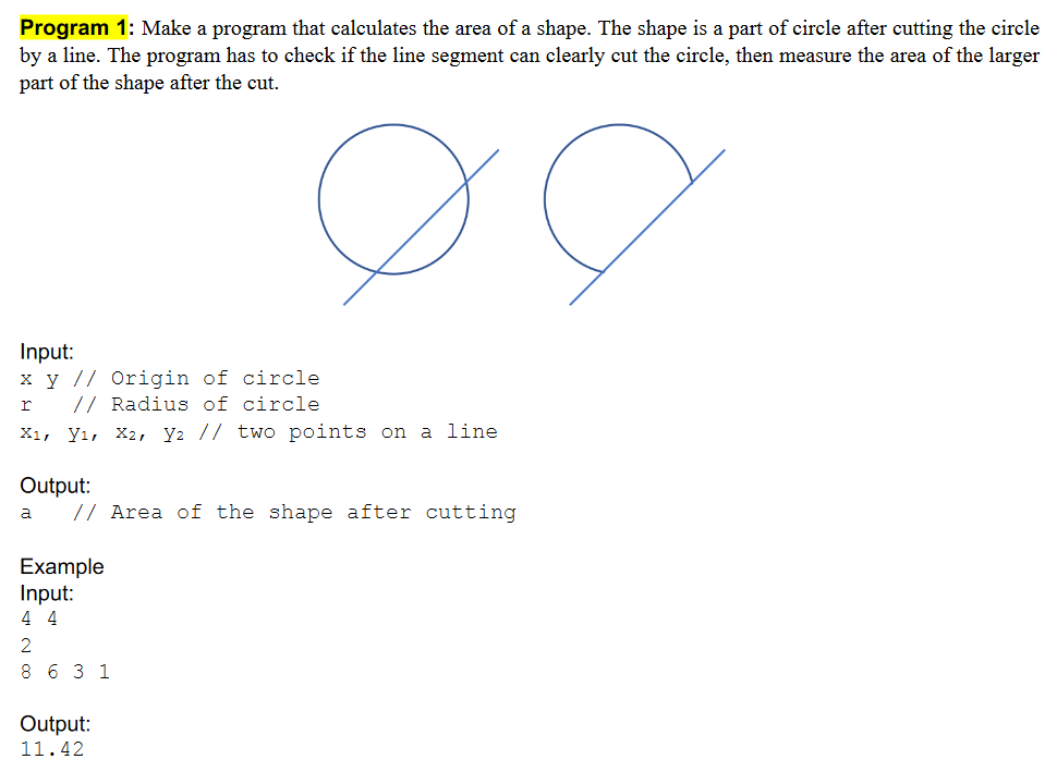 Solved Program 1: Make a program that calculates the area of | Chegg.com