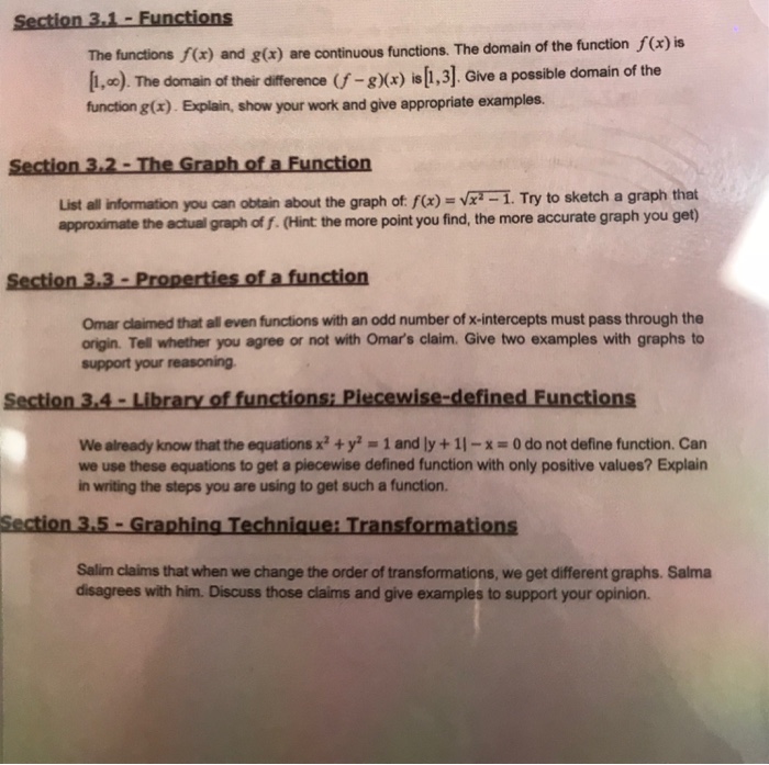 Solved Section 3.1-Functions The functions f(x) and g(x) are | Chegg.com