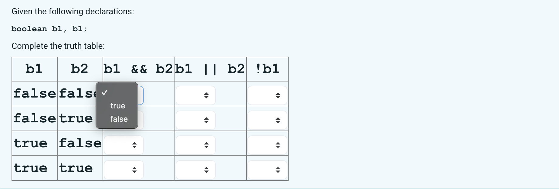 Solved Given The Following Declarations: Boolean B1, B1; | Chegg.com