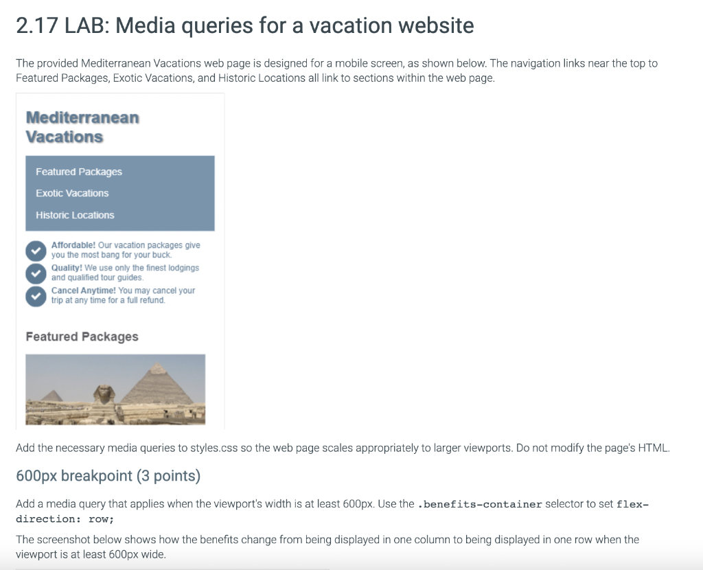 Solved 2.17 LAB: Media queries for a vacation website The | Chegg.com