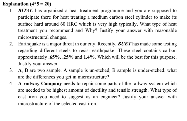 Explanation (4*5 = 20) 1. BITAC has organized a heat | Chegg.com