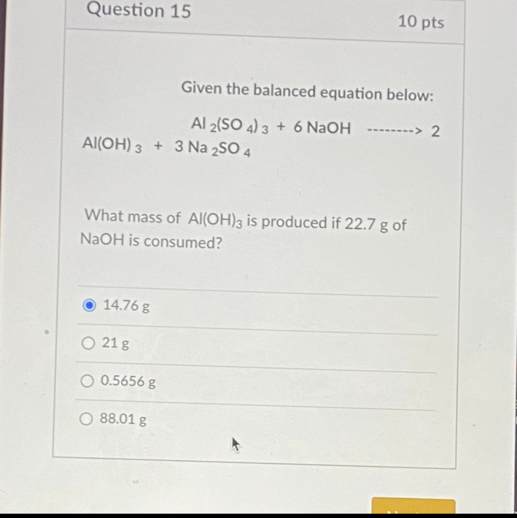 Solved Question 13 10 Pts Given The Balanced Equation Chegg Com