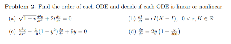 Solved Problem 2. Find the order of each ODE and decide if | Chegg.com