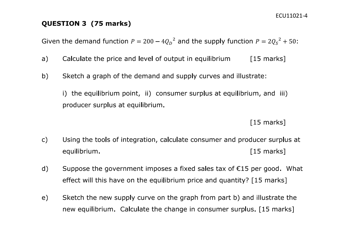 Solved QUESTION 3 (75 marks) Given the demand function | Chegg.com