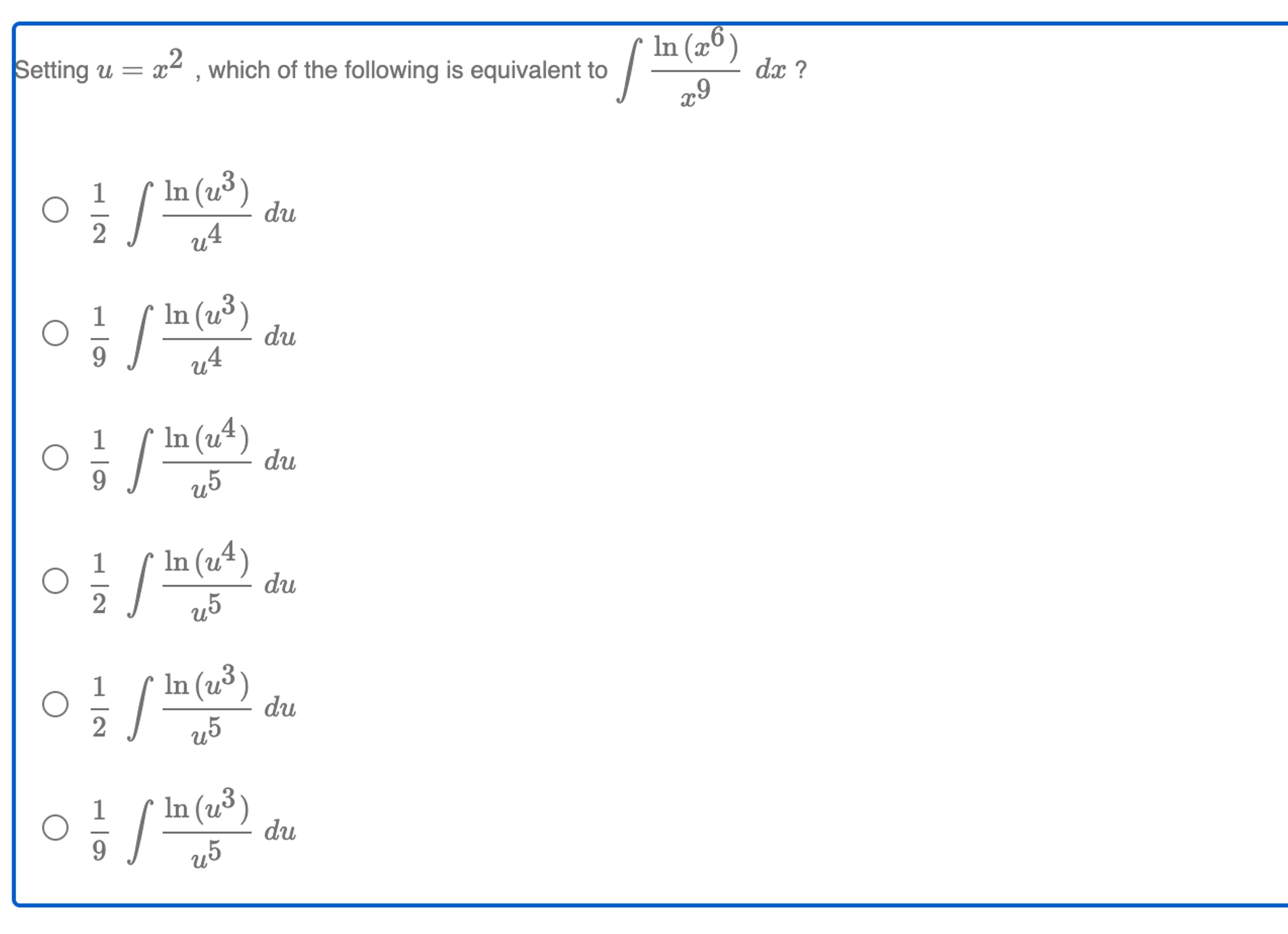 Solved Setting u=x2, which of the following is equivalent