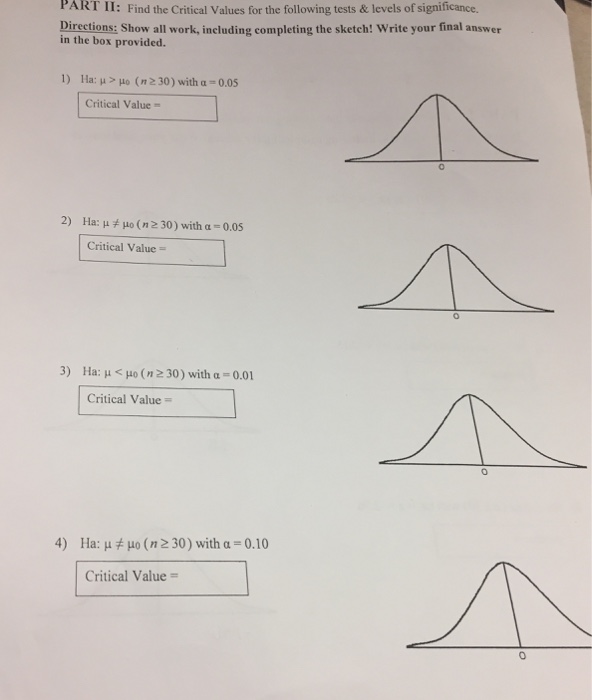 Solved PART II: Find the Critical Values for the following | Chegg.com