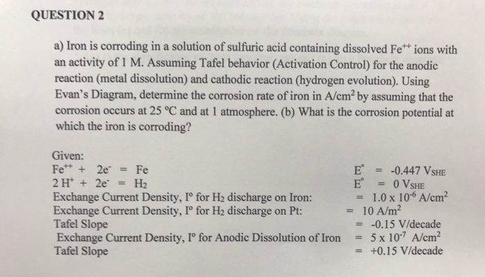 QUESTION 2 a) Iron is corroding in a solution of | Chegg.com