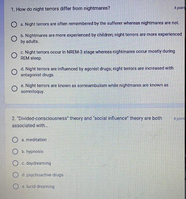 Solved 1. How do night terrors differ from nightmares? a.