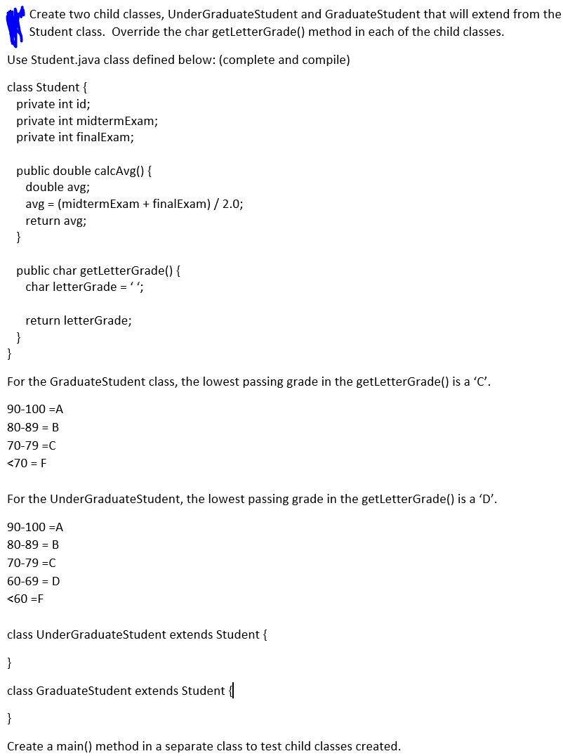 Create two child classes, Under Graduate Student and | Chegg.com
