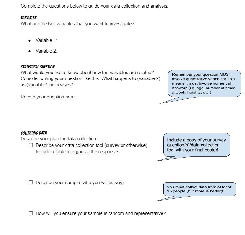 Solved Complete The Questions Below To Guide Your Data 