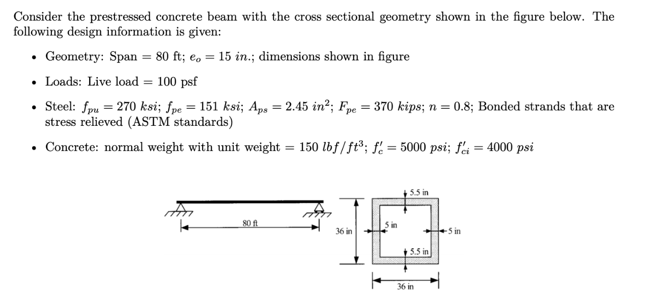 Solved Consider the prestressed concrete beam with the cross | Chegg.com