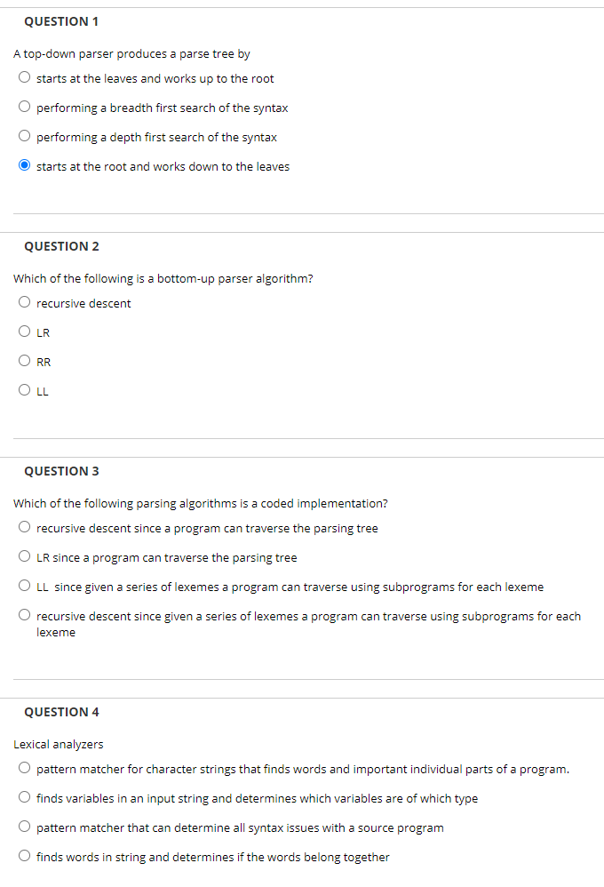 Solved QUESTION 1 A top-down parser produces a parse tree by | Chegg.com