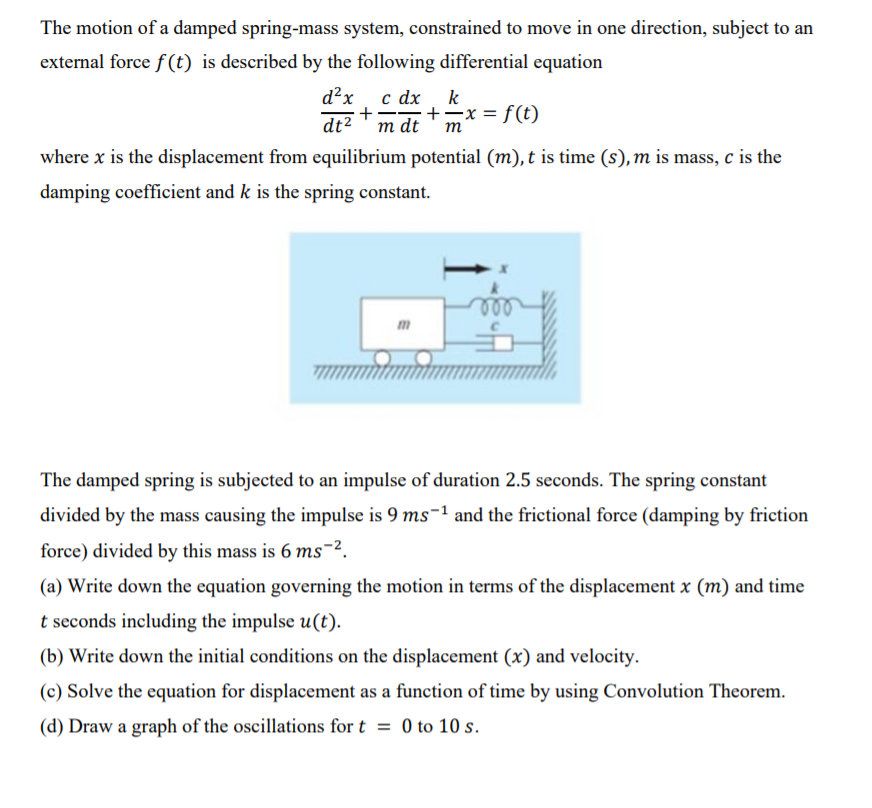 Solved The Motion Of A Damped Spring-mass System, | Chegg.com