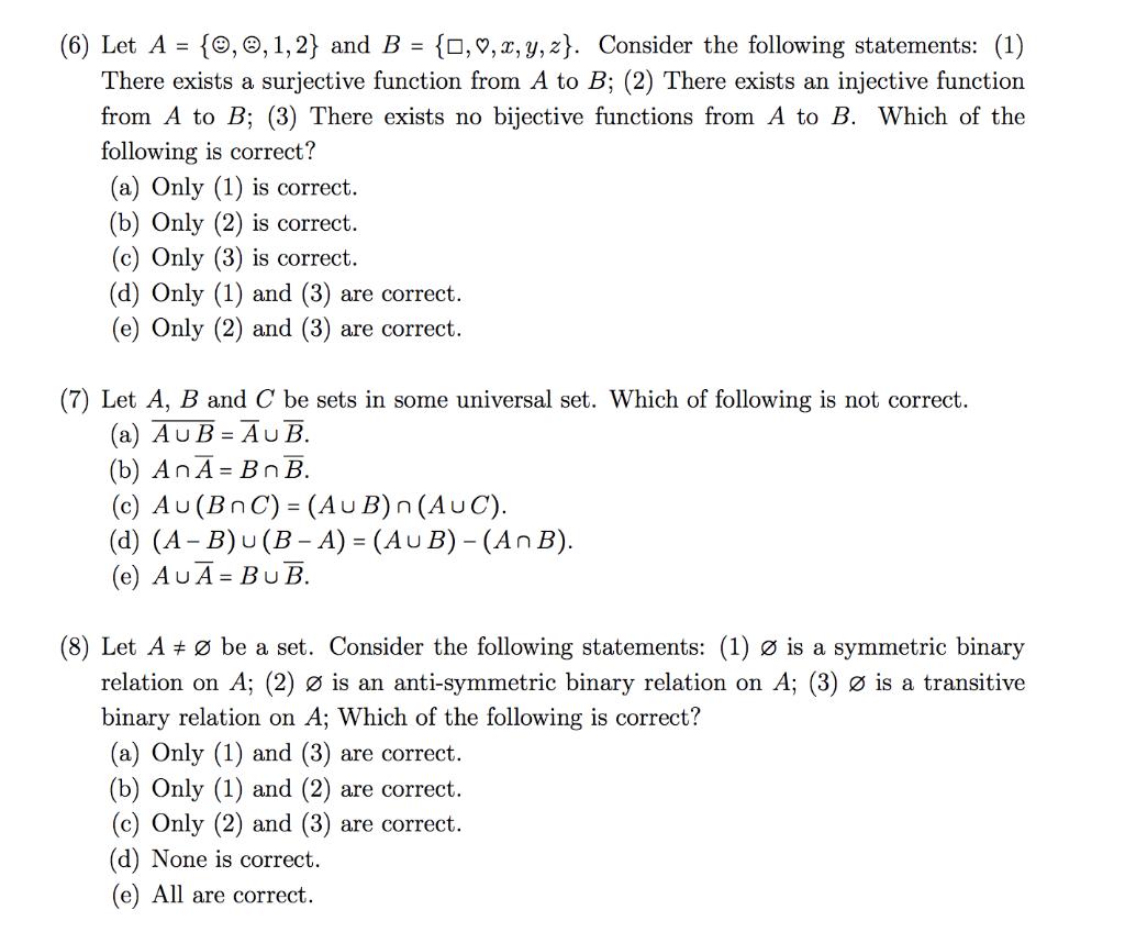 Solved (6) Let A = {0,0,1,2} And B = {0,V, 2,y,z}. Consider | Chegg.com