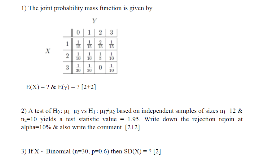 Solved 1) The joint probability mass function is given by Y | Chegg.com