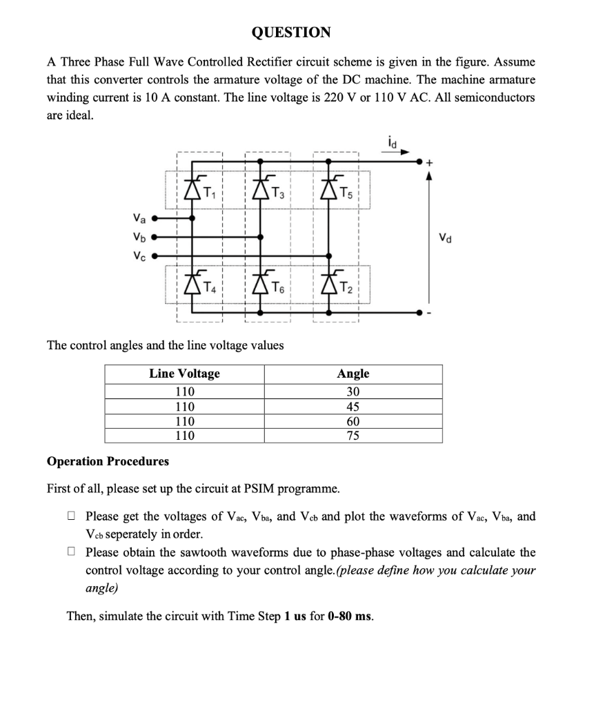 QUESTION A Three Phase Full Wave Controlled Rectifier | Chegg.com