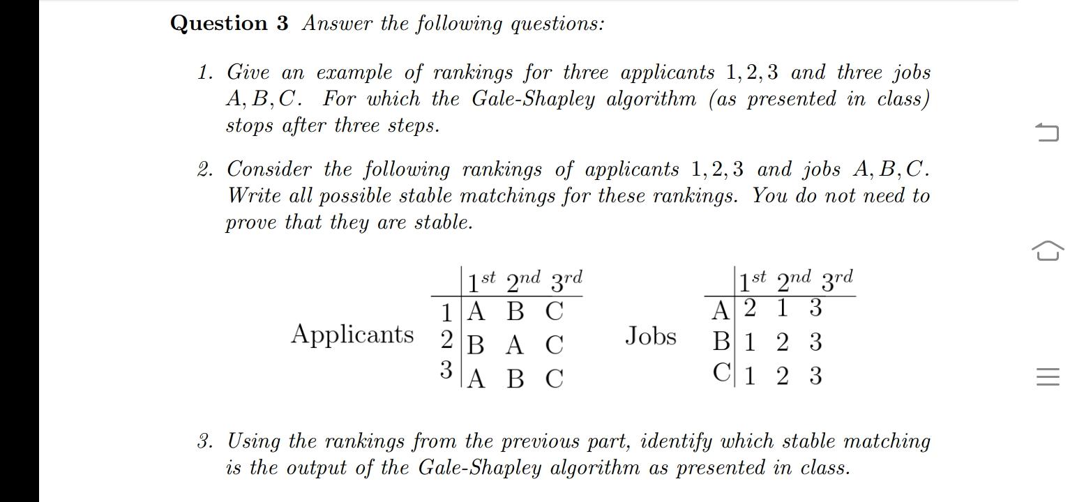 Solved Question 3 Answer the following questions: 1. Give an | Chegg.com