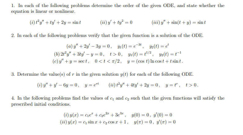 Solved 1. In each of the following problems determine the | Chegg.com