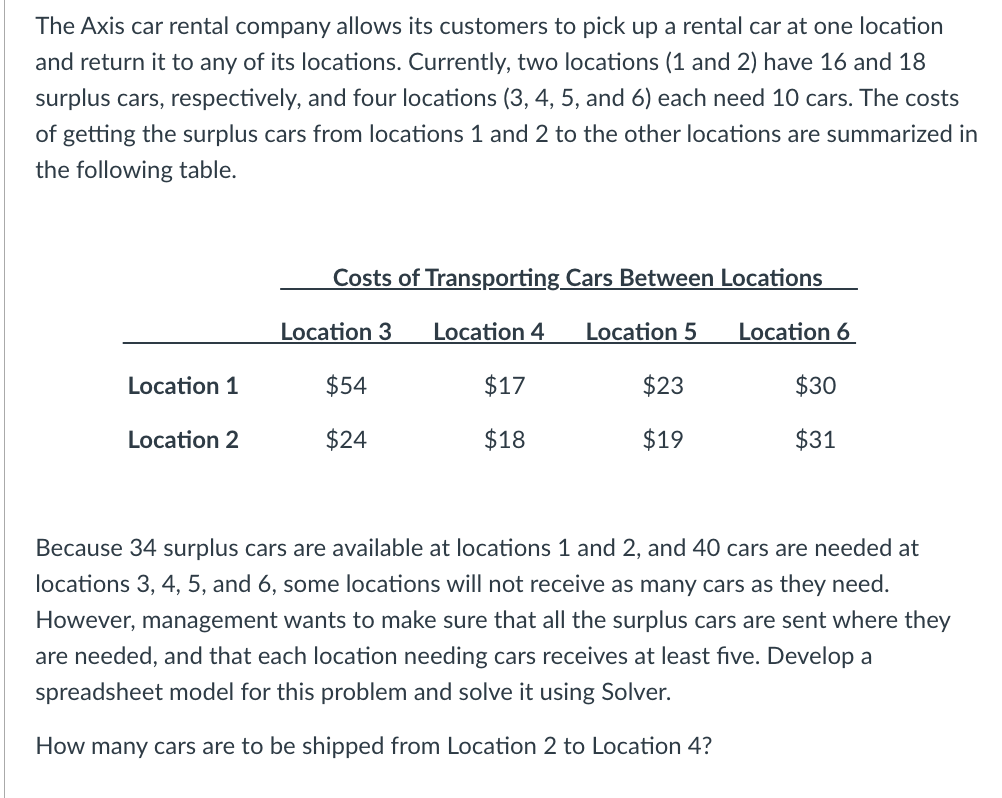 Solved The Axis car rental company allows its customers to