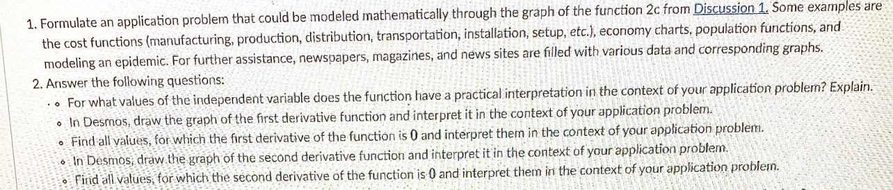 1. Formulate an application problem that could be modeled mathematically through the graph of the function \( 2 \mathrm{c} \)