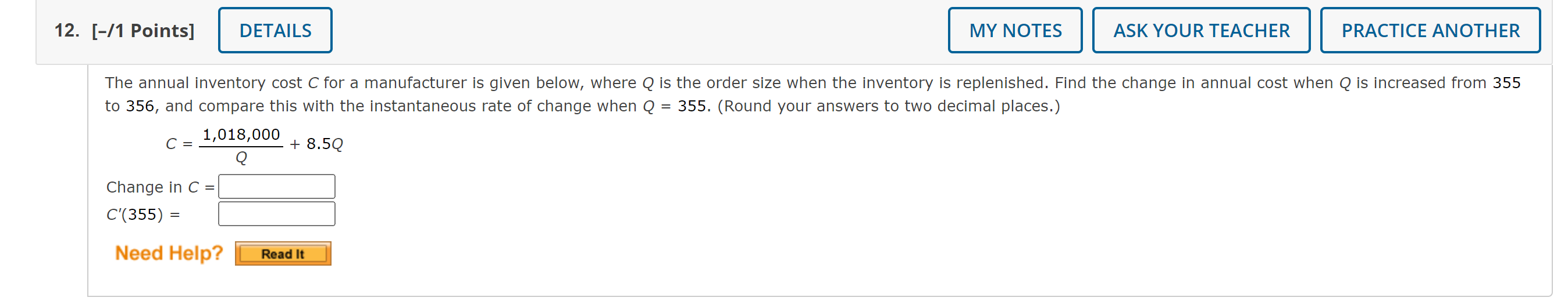 Solved 12. [-/1 Points] DETAILS MY NOTES ASK YOUR TEACHER | Chegg.com