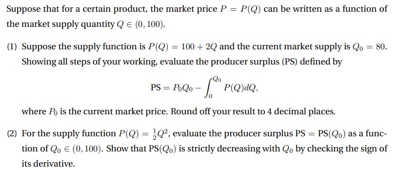 Solved Suppose That For A Certain Product, The Market Price | Chegg.com