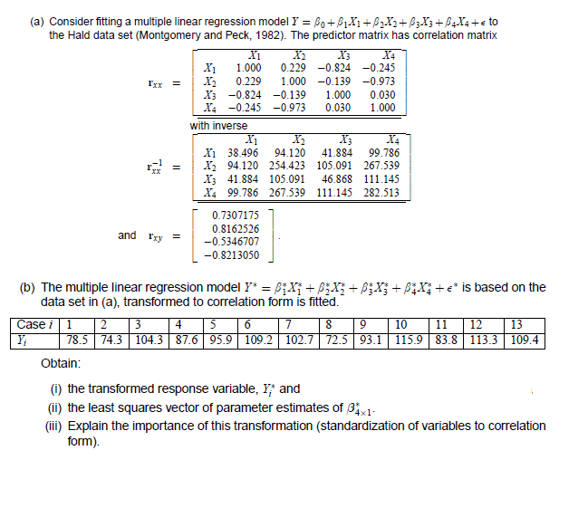 (a) Consider fitting a multiple linear regression | Chegg.com