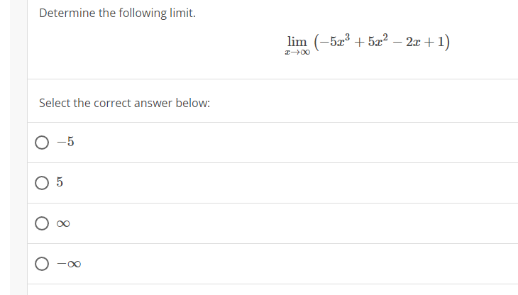 Solved Determine the following limit. Select the correct | Chegg.com