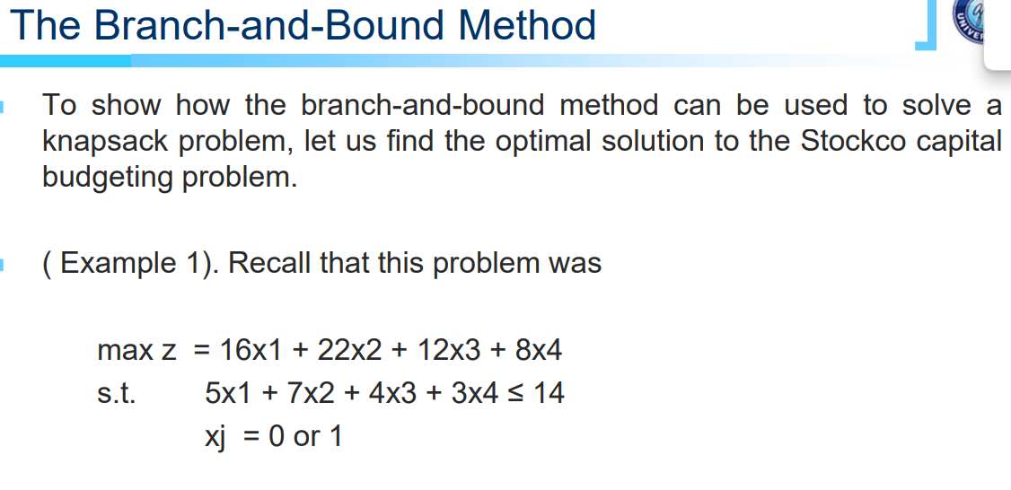 Solved The Branch-and-Bound MethodTo Show How The | Chegg.com