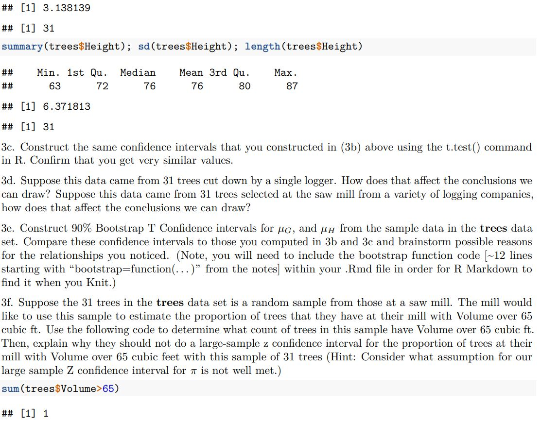 Solved 3. Consider the tree data set in R, trees. 3a. | Chegg.com
