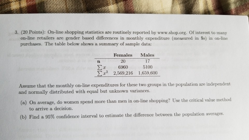 Solved 3. (20 Points): On-line Shopping Statistics Are | Chegg.com