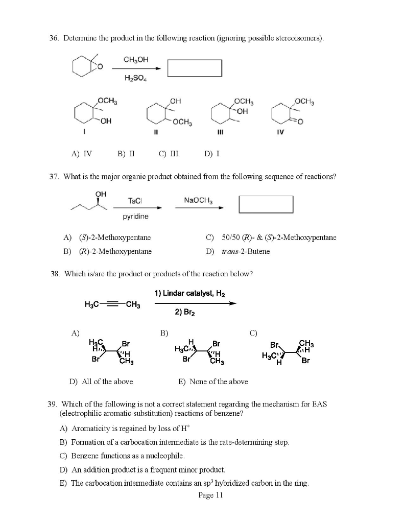 Solved 36. Determine The Product In The Following Reaction 