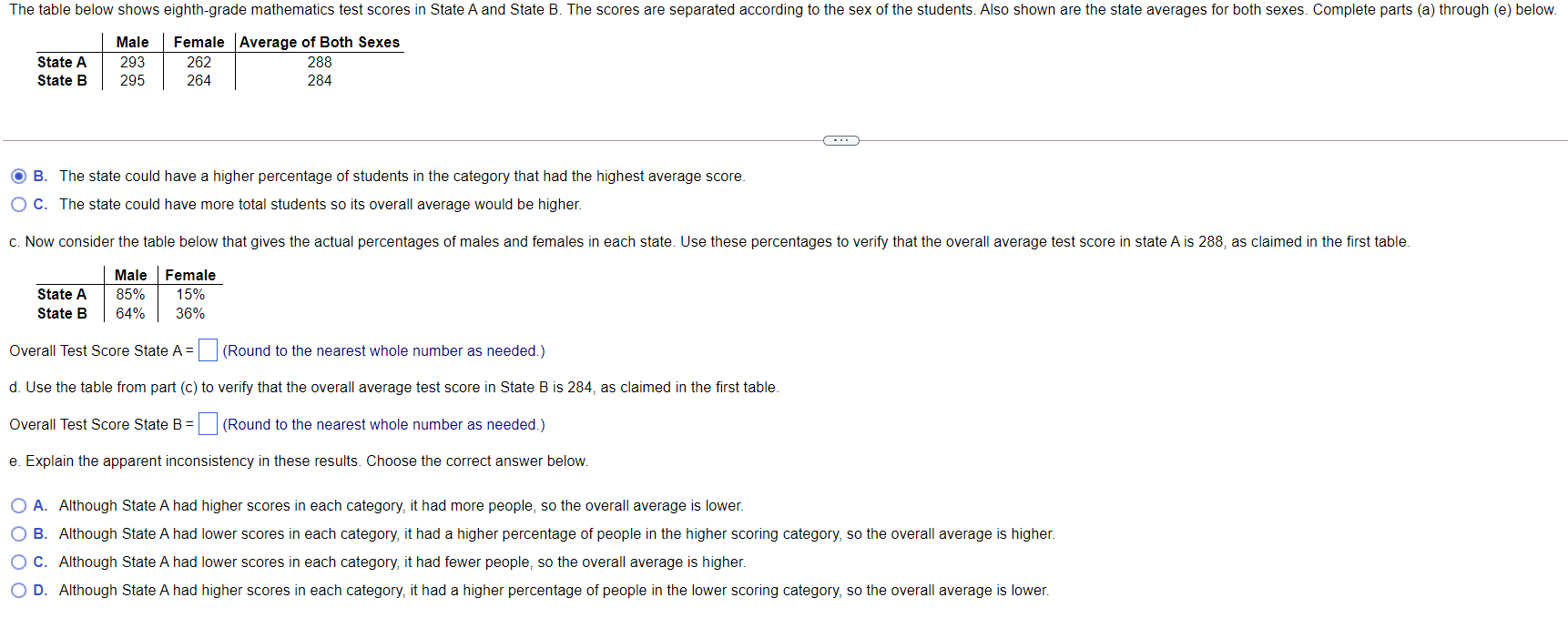 Solved The Table Below Shows Eighth Grade Mathematics Test 6826