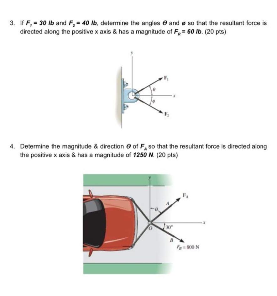 Solved 3. If F, = 30 lb and F, = 40 lb, determine the angles | Chegg.com