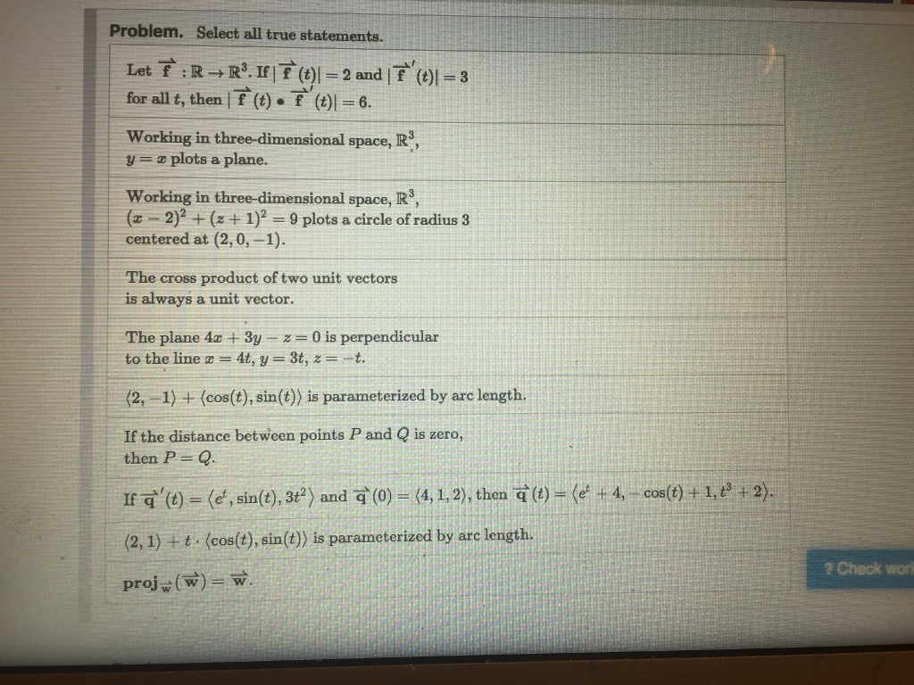 Solved Problem. Select all true statements. for all t, then | Chegg.com