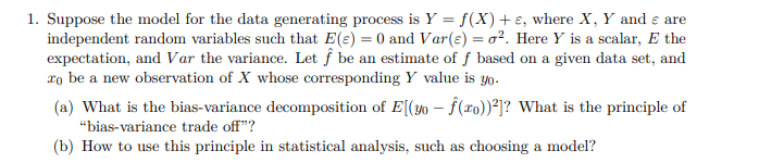 Solved 1. Suppose the model for the data generating process | Chegg.com