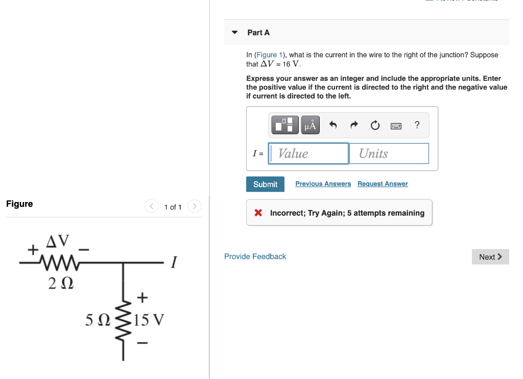 Solved Part A In (Figure 1), what is the current in the wire