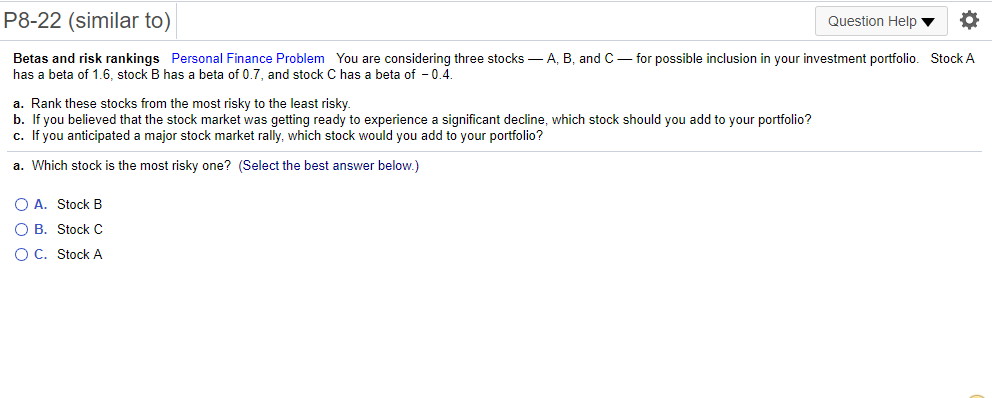 Solved P8-22 (similar To) Question Help Betas And Risk | Chegg.com