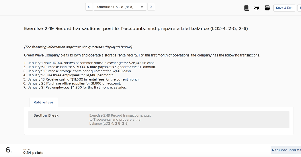 Solved Questions 6-8 (of 8) Save & Exits Exercise 2-19 | Chegg.com