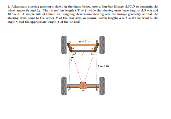 4. Ackermann steering grometry, shown in the figure | Chegg.com