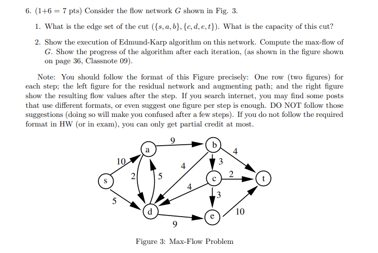 Solved 6. (1+6=7pts) Consider the flow network G shown in | Chegg.com