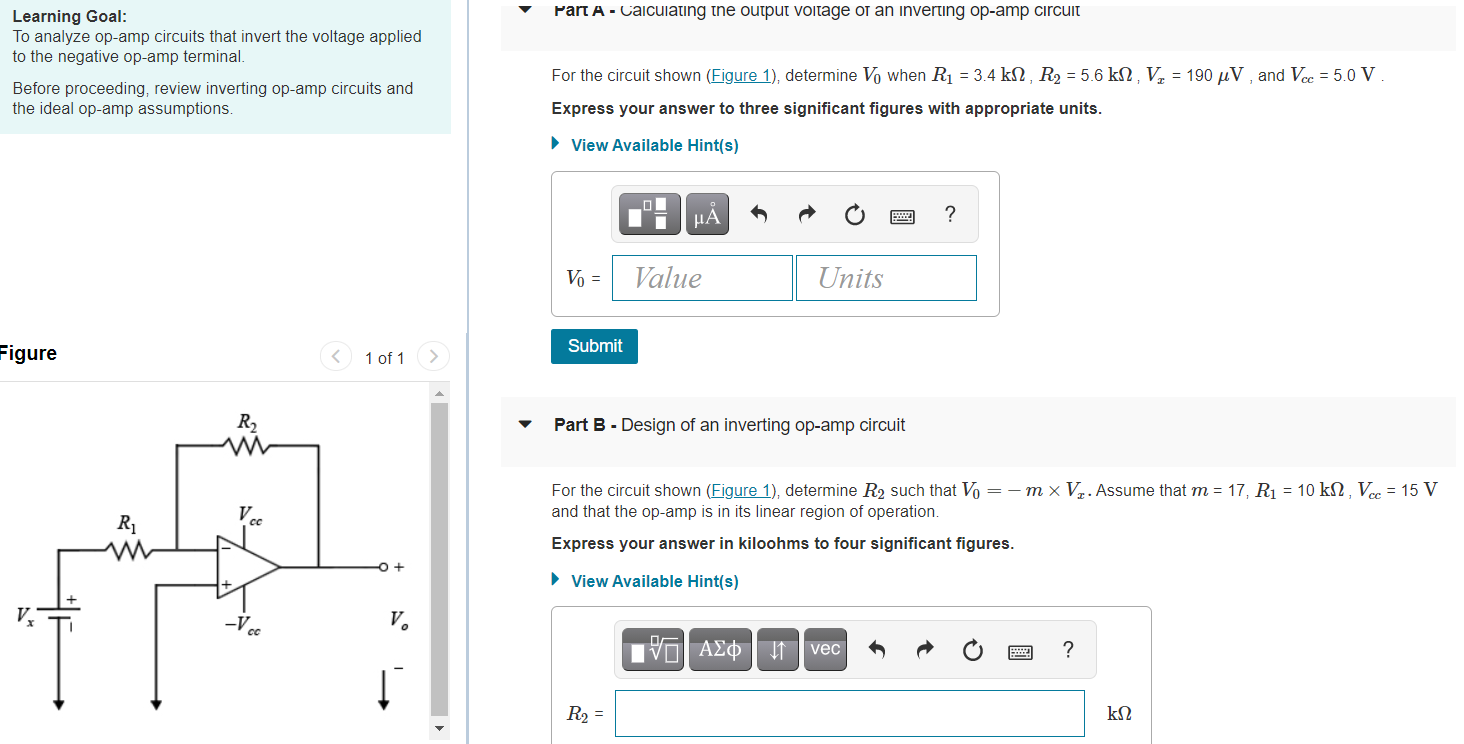 Solved Part A - Calculating the output voltage of an | Chegg.com