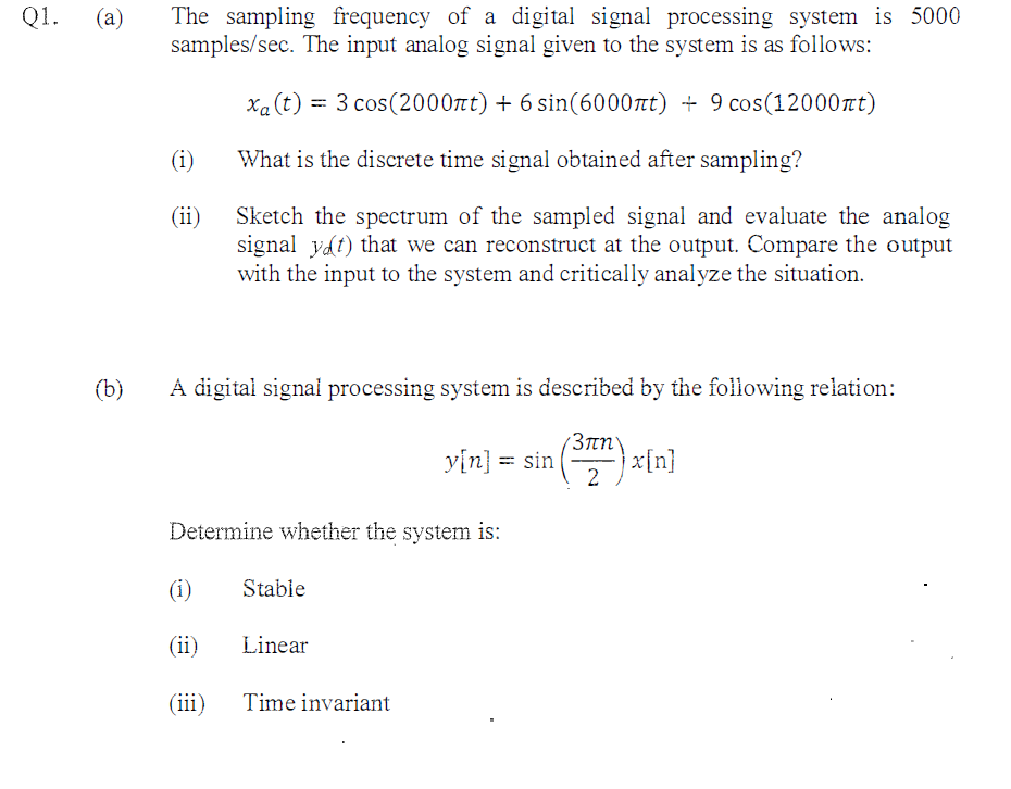 Solved The sampling frequency of a digital signal processing | Chegg.com