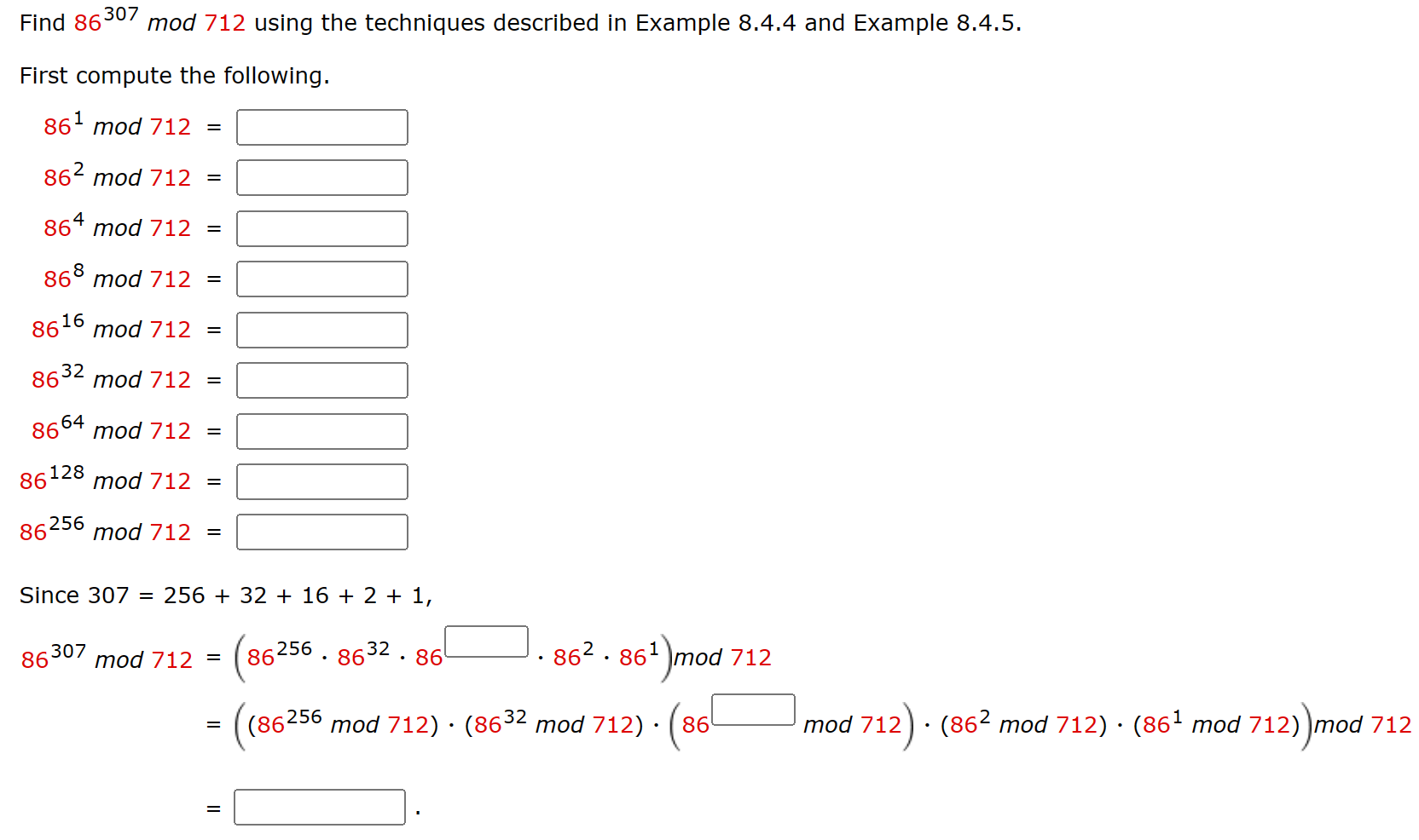 Solved Find 86307mod712 Using The Techniques Described In | Chegg.com