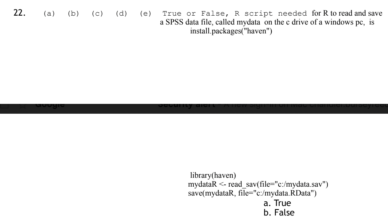 22. (a) (b) (c) (d) (e) True or False, R script | Chegg.com