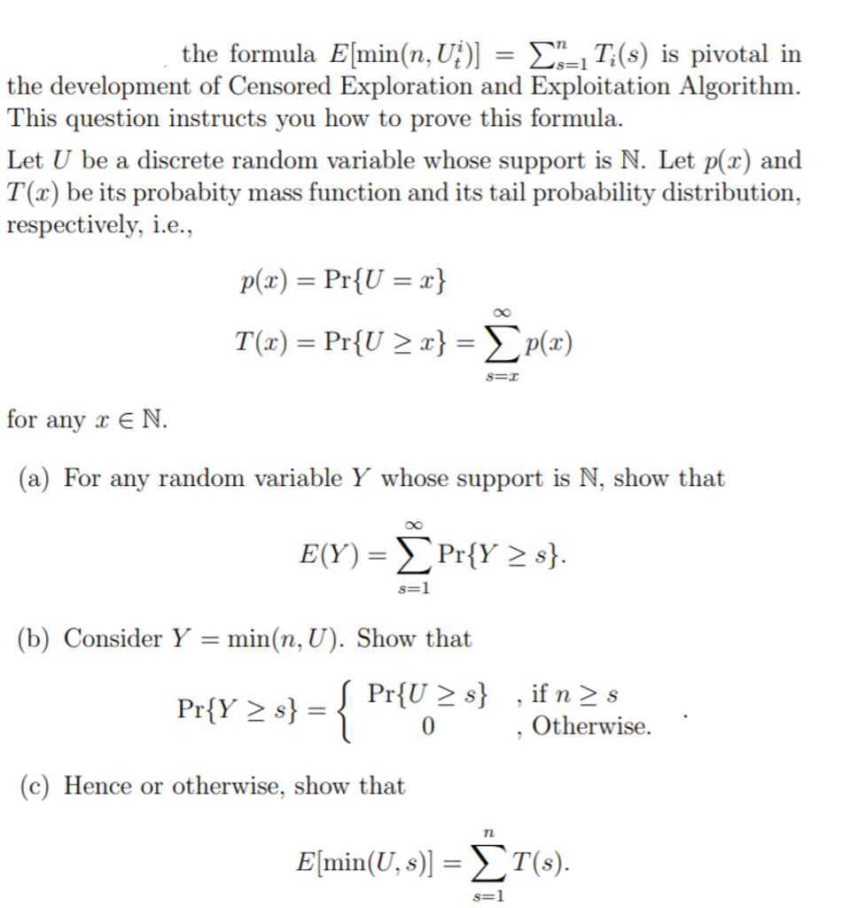 Solved The Formula Eſmin N U T 8 Is Pivotal In Chegg Com