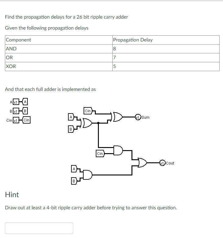 Solved Find the propagation delays for a 26 bit ripple carry | Chegg.com