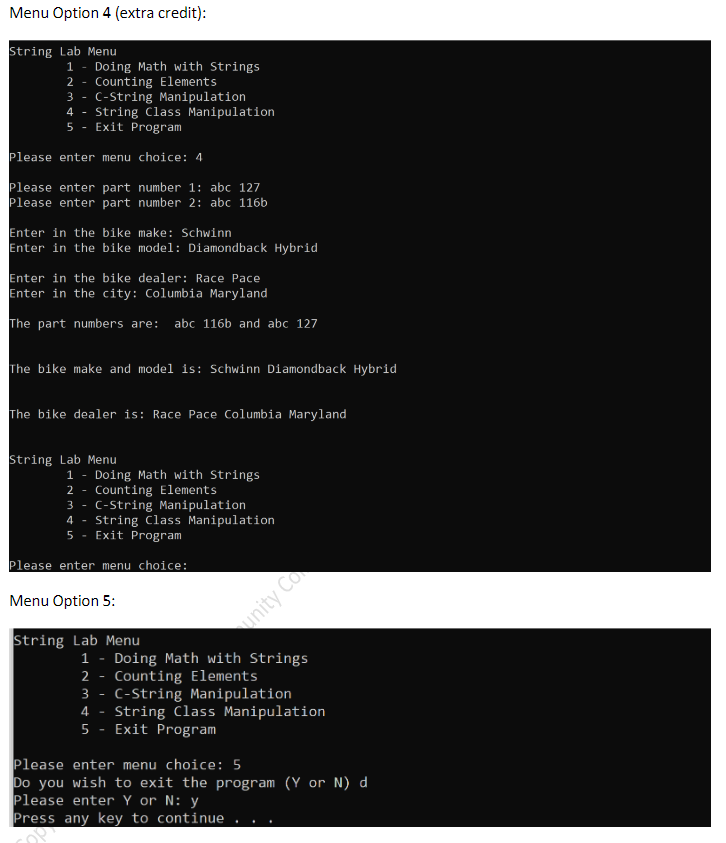 Solved Create a program that shows various c-string | Chegg.com