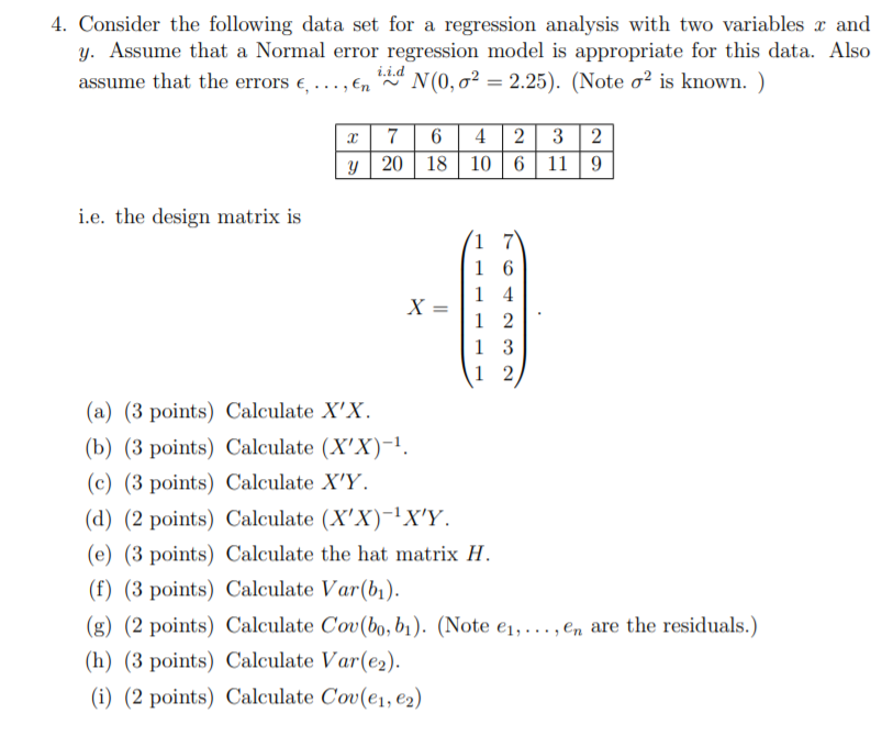 Solved 4. Consider The Following Data Set For A Regression | Chegg.com