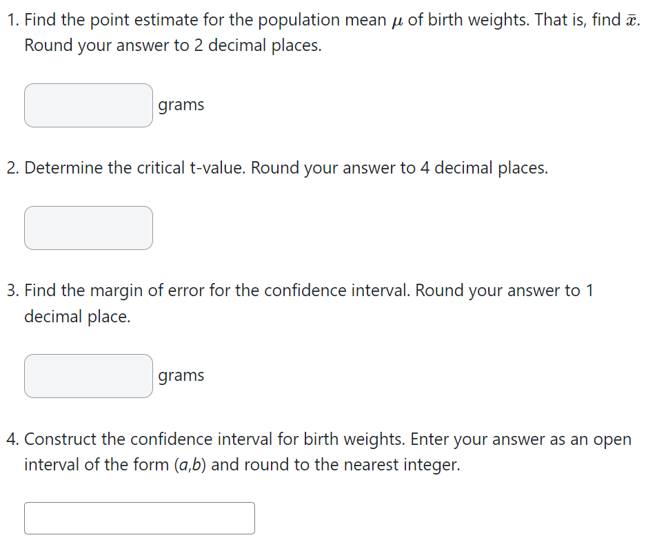 Solved The table below contains the birth weights in grams | Chegg.com